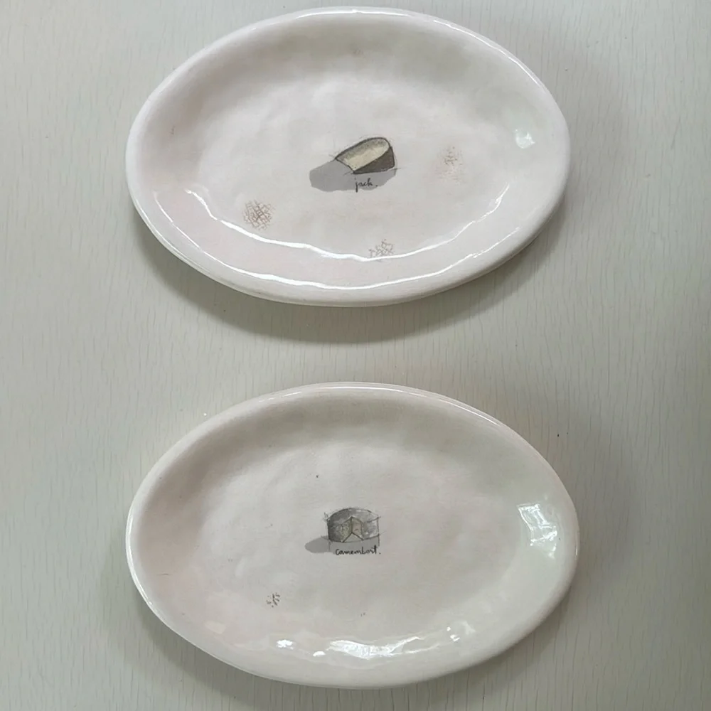 Crate&Barrel Cheese Oval Plates Set of 2 Camembert and Jack